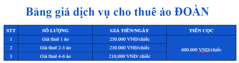 Bảng giá dịch vụ cho thuê áo ĐOÀN